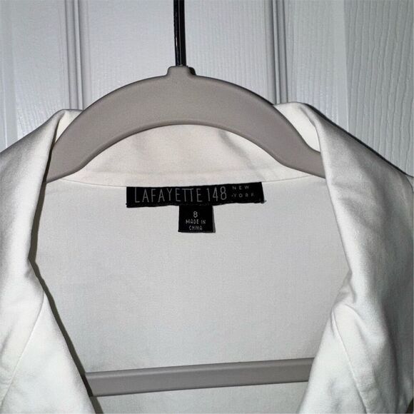 Vintage Lafayette 148 New York Tuxedo Pleated White Button-Up Blouse Size 8 - Picture 6 of 10